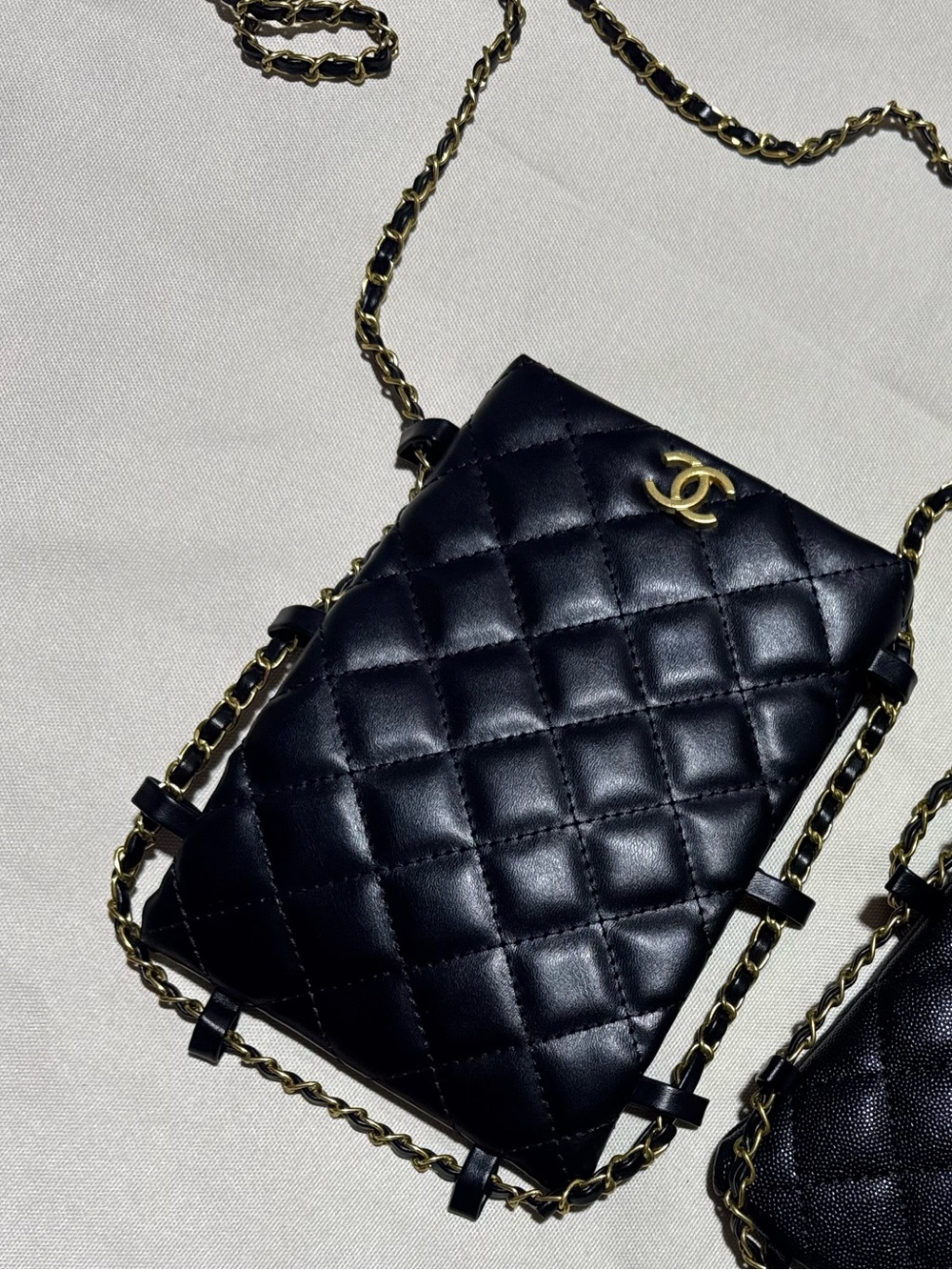 CC Black Quilted Lambskin Crossbody with Gold Chain